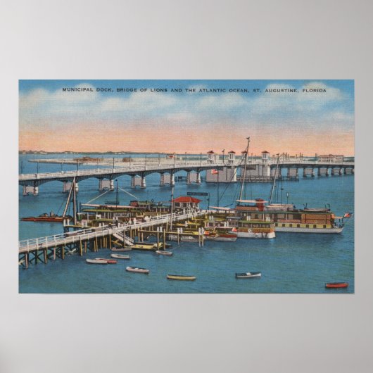 St. Augustine, FL - Uitzicht van de Brug van Lions Poster (Voorkant)