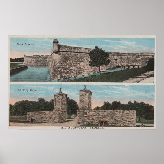 St. Augustine, FL - Uitzicht van Ft. Marion & City Poster (Voorkant)