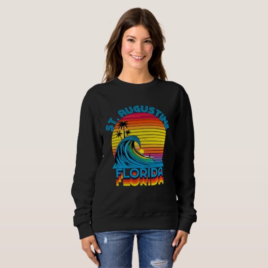 St Augustine Florida Retro Throwback Surf & Beach Trui (Voorkant volledig)