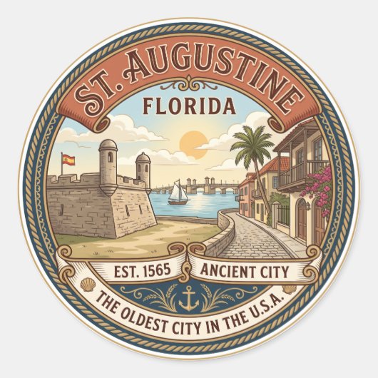 St. Augustine Florida Ronde Sticker (Voorkant)