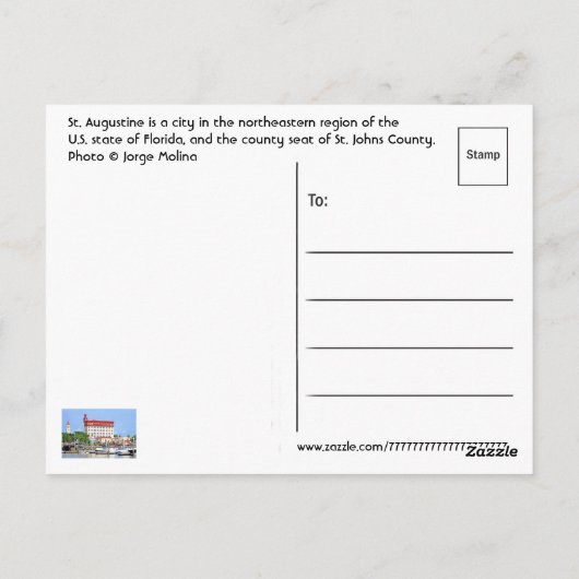 St. Augustine, Florida, VS Briefkaart (Achterkant)