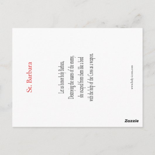 St. Barbara Prayer Card Briefkaart (Achterkant)