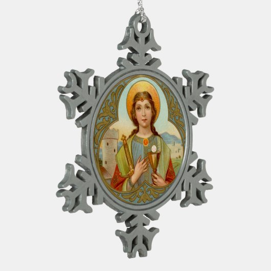St. Barbara van Nicomedia (BK 001) Tin Sneeuwvlok Ornament (Links)