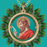 St. Bartholomew de Apostle (JMAS 03) Goud Vergulden Ketting<br><div class="desc">In dit rondje staat een boeiende St. Bartholomew (ook bekend als Nathaniel; 1e eeuw) die de scherpte van een mes overweegt. De heilige Philip, de apostel met wie hij het vaakst geassocieerd is, prees het evangelie na Christus Ascension in Klein-Azië, Ethiopië, India en Armenië. Traditioneel ontmoette hij een gruwelijk martelaarschap...</div>