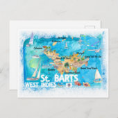 St Barts Antilles Illustrated Caribbean Map Briefkaart (Voorkant / Achterkant)