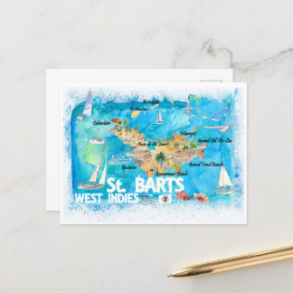 St Barts Antilles Illustrated Caribbean Map Briefkaart