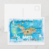 St Barts Antilles Illustrated Caribbean Map Briefkaart (Voorkant / Achterkant)