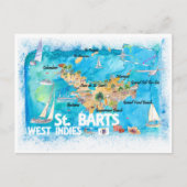 St Barts Antilles Illustrated Caribbean Map Briefkaart (Voorkant)
