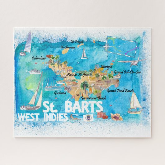 St Barts Antilles Illustrated Caribbean Travel Map Legpuzzel (Horizontaal)