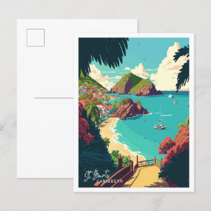 St Barts Caribbean Art Travel  illustratie Briefkaart
