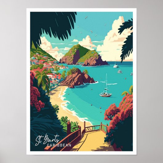 St Barts Caribbean Art Travel  illustratie Poster (Voorkant)