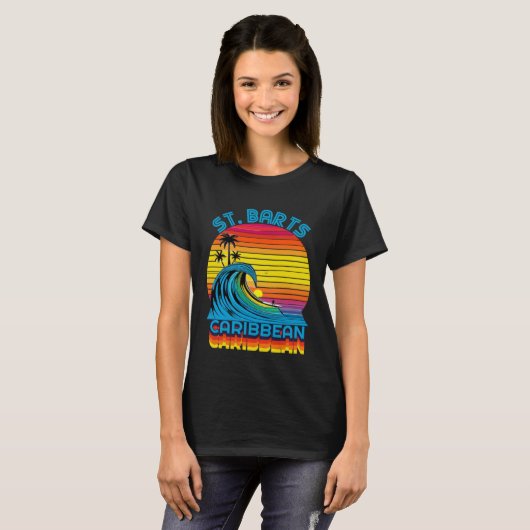 St Barts Caribbean Retro Throwback Surf & Beach So T-shirt (Voorkant volledig)