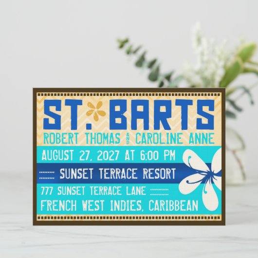 ST. BARTS Destination Invitation Kaart (Staand voorkant)