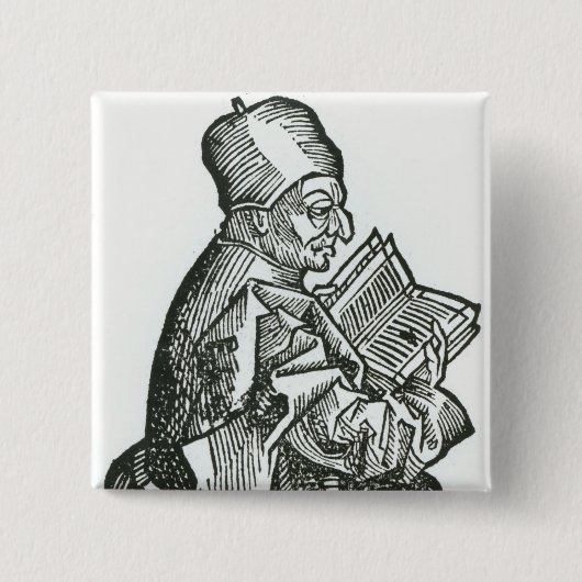 St. Bede uit "Liber Chronicarum" Vierkante Button 5,1 Cm (Voorkant)