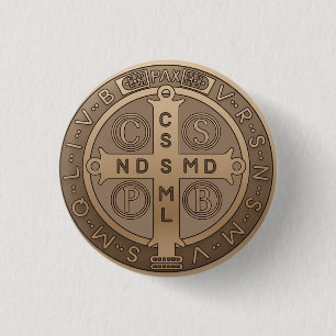 St. Benedict Medaille Katholieke Beschermingskruis Ronde Button 3,2 Cm