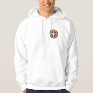 St. Benedict Medal op White Hooded Sweatshirt