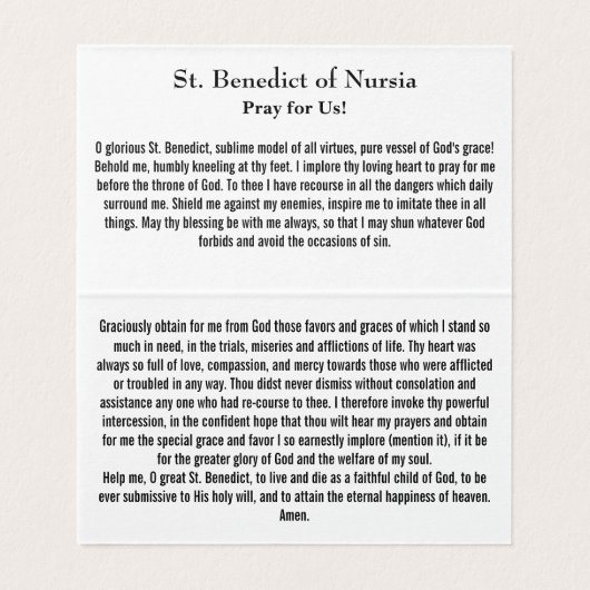  St. Benedict of Nursia Prayer Card Kaart (Binnenkant ongevouwen)