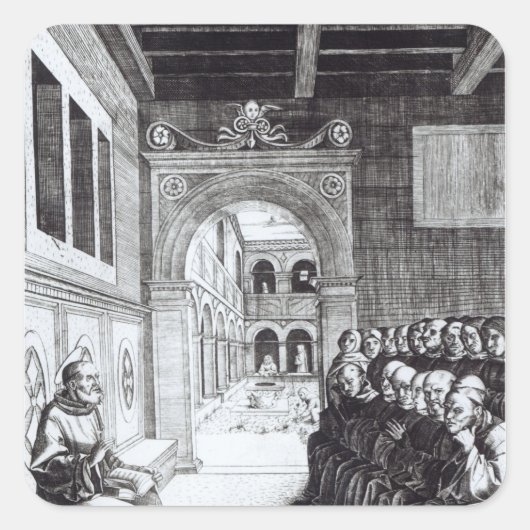 St. Benedict Preaching in het klooster Vierkante Sticker (Voorkant)