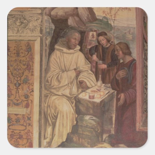 St. Benedict tegen een landschap, van het leven to Vierkante Sticker (Voorkant)