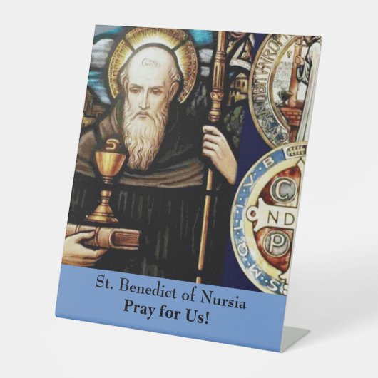 St. Benedictus Nursia Reclamebord Met Voetstuk (Voorkant)