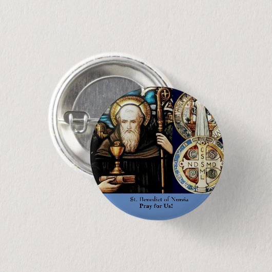 St. Benedictus Nursia Ronde Button 3,2 Cm (Voorkant /achterkant)