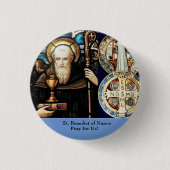 St. Benedictus Nursia Ronde Button 3,2 Cm (Voorkant)