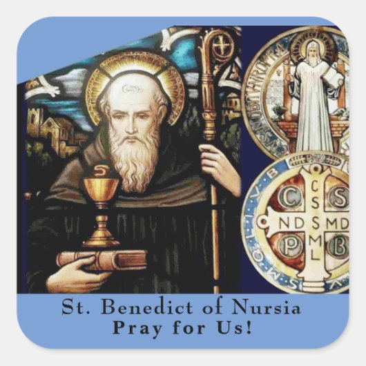 St. Benedictus Nursia Vierkante Sticker (Voorkant)