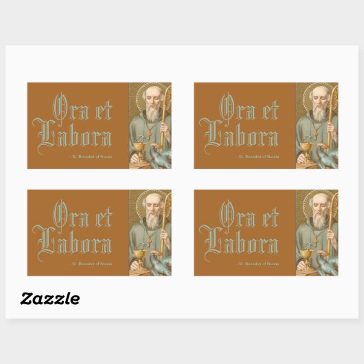 St. Benedictus of Nursia (JM 07; Latijnse Motto) Rechthoekige Sticker (Vel)