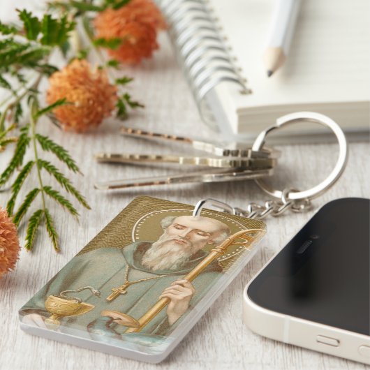 St. Benedictus van Nursia (JM 07) Rectang Acryl Sleutelhanger (Voorkant Rechts)
