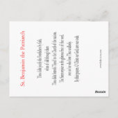 St. Benjamin de patriarch Prayer Card Briefkaart (Achterkant)
