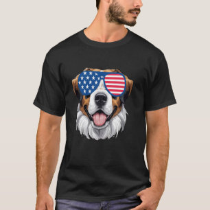 St Bernard Dog Amerikaanse Vlag Patriottische 4e v T-shirt