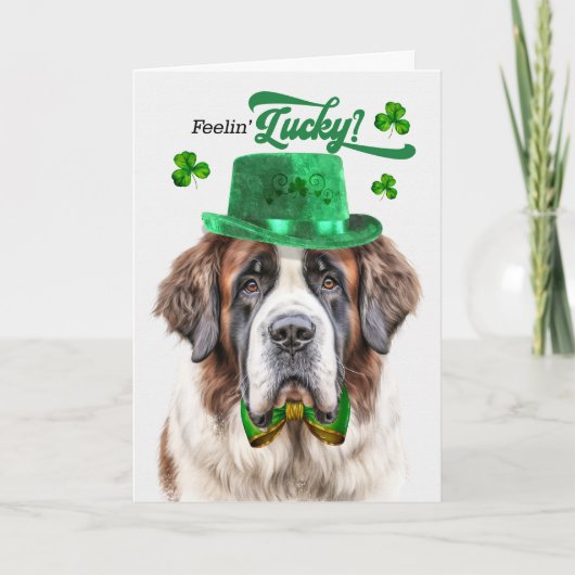 St. Bernard Dog Feelin' Lucky St. Patrick's Day Feestdagen Kaart (Voorkant)