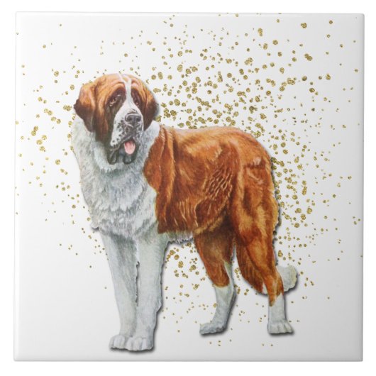 St Bernard Dog Gold Confetti Tegeltje (Voorkant)
