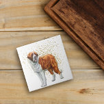 St Bernard Dog Gold Confetti Tegeltje<br><div class="desc">Een prachtig  portret van een Saint Bernard Dog staat voor een patroon van gouden confetti op deze decoratieve tegel. Alles wordt geplaatst op een witte achtergrond.</div>