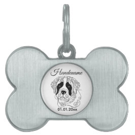 St. Bernard Dog Line Art Personalized Tag Huisdieren Naamplaatje