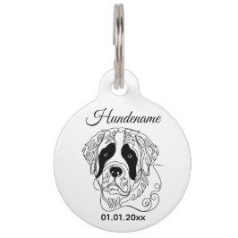 St. Bernard Dog Line Art Personalized Tag Huisdierpenning