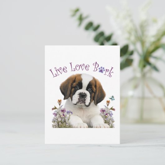 St. Bernard Dog Mom Floral Briefkaart (Staand voorkant)