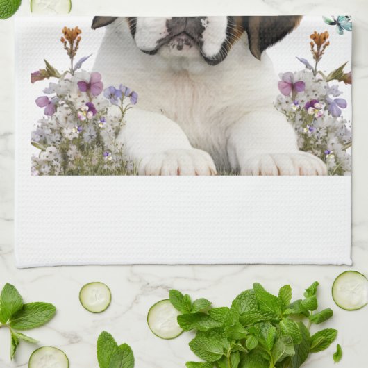 St. Bernard Dog Mom Floral Theedoek (Gevouwen)