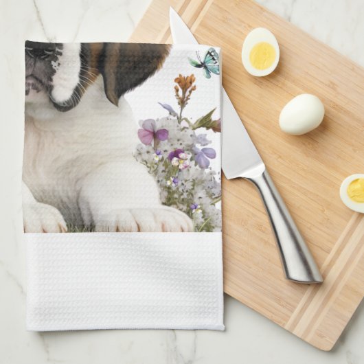 St. Bernard Dog Mom Floral Theedoek (Quarter Fold)