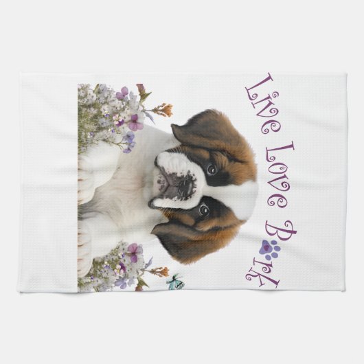 St. Bernard Dog Mom Floral Theedoek (Horizontaal)