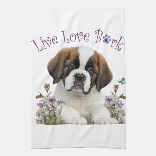 St. Bernard Dog Mom Floral Theedoek (Verticaal)