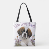 St. Bernard Dog Mom Floral Tote Bag (Achterkant)