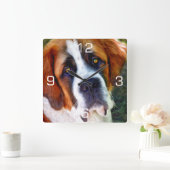 St Bernard Dog Painting Vierkante Klok (Huis)