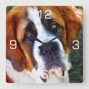 St Bernard Dog Painting Vierkante Klok