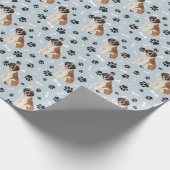 St. Bernard Dog Paw Print Pattern op Silver Blue Cadeaupapier (Hoek)