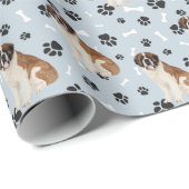 St. Bernard Dog Paw Print Pattern op Silver Blue Cadeaupapier (Rol Hoek)