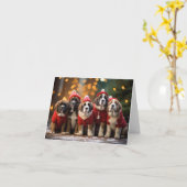 St Bernard Dog Puppies Kerstmis Kaart (Gele Bloem)