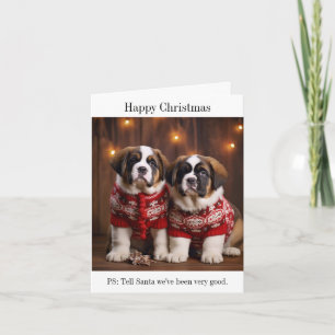 St Bernard Dog Puppies Kerstmis Kaart