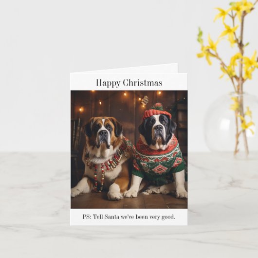 St Bernard Dogs Kerst Kaart (Gele Bloem)