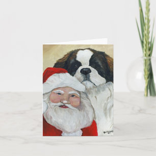 St. Bernard en Santa Dog Art Wenskaart voor kerstm Kaart